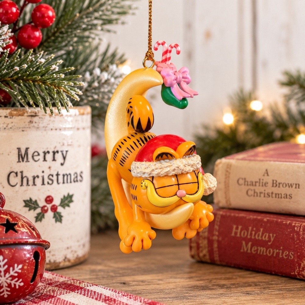 Vintage Garfield Santa Hat Sleeping on Moon Christmas Ornament Holiday Decor